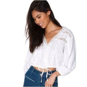 Free People White Lace Detail Blouse